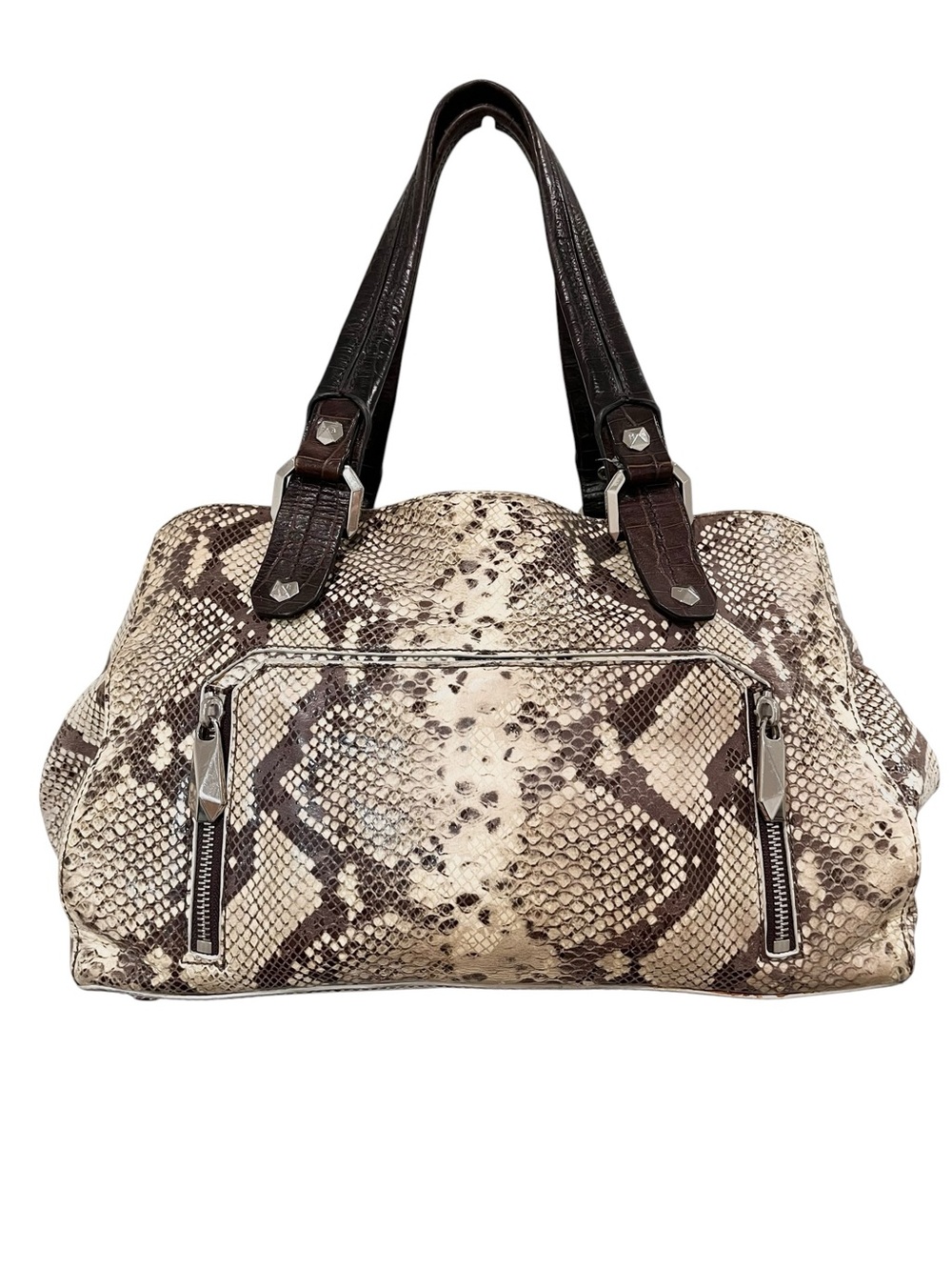 Henri Bendel Large Leather Snake Embossed Print Tote EUC